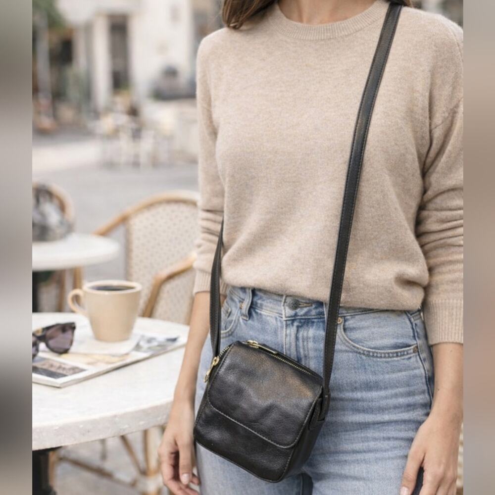 Genuine Leather Crossbody Bag With Wallet Side